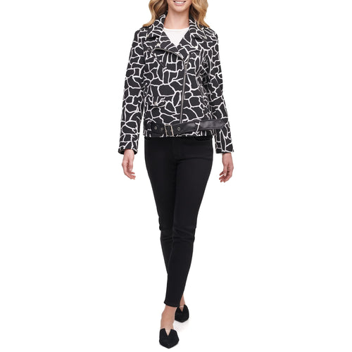 Schwarz-weiße Animal-Print-Motorradjacke