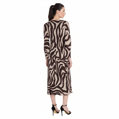 Women’s Long Sleeve Zebra Print Midi Shift Dress