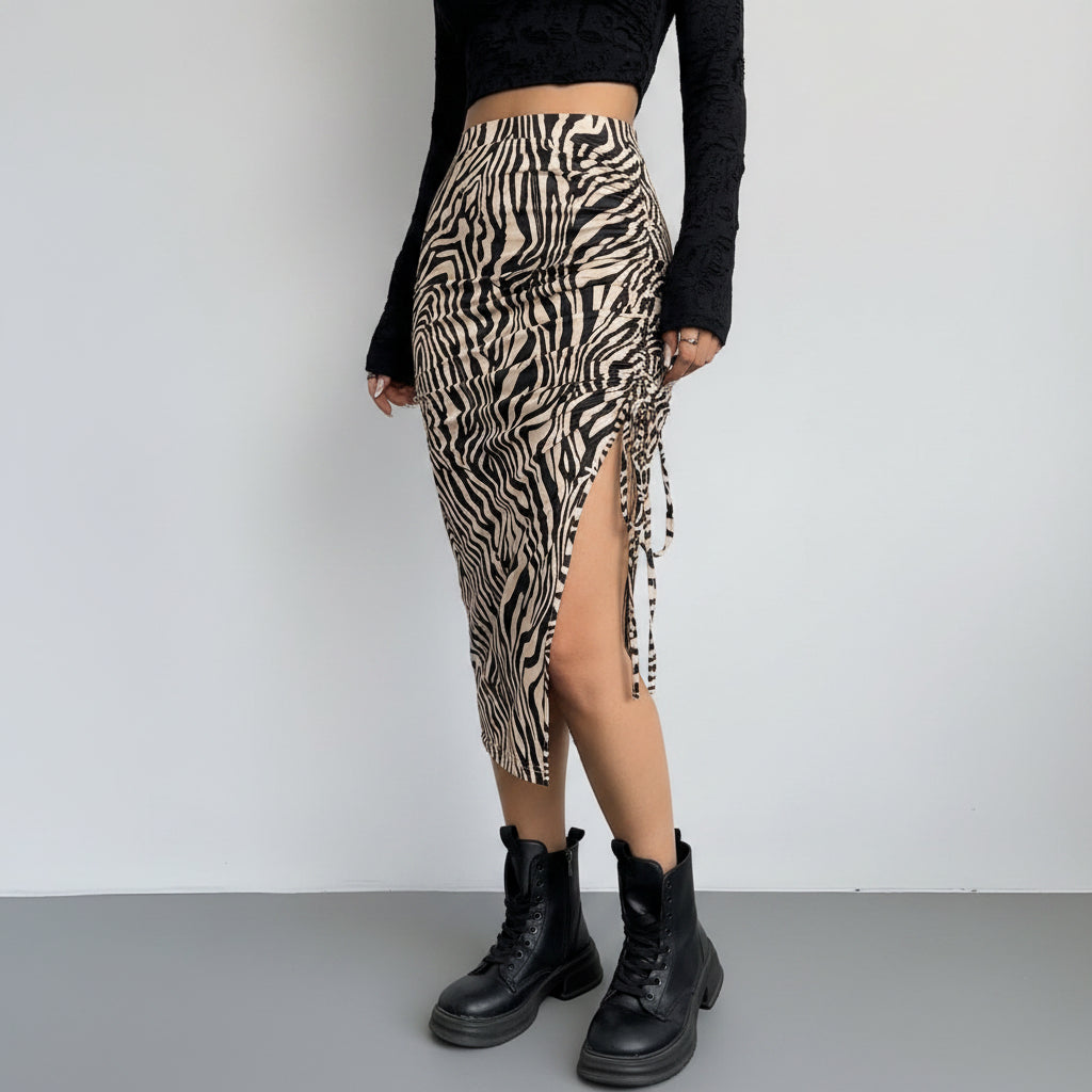 Midirock mit hohem Bund, gerafft und im Animal-Print – Cowgirl-Stil