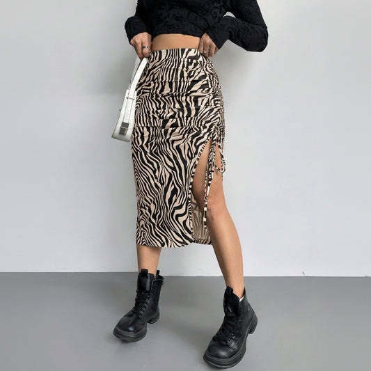 High Waisted Ruched Animal Print Midi Skirt – Cowgirl Style
