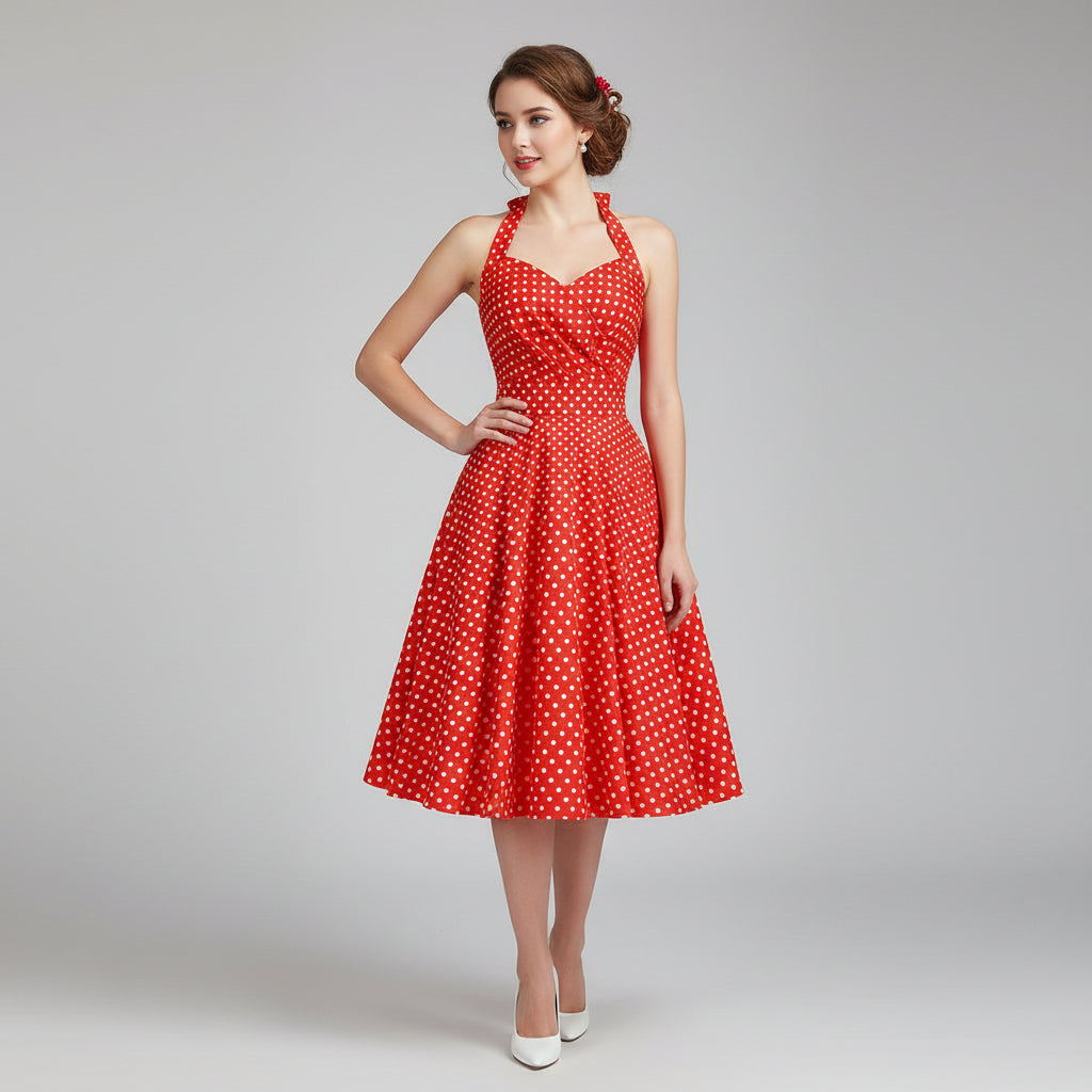 Polkadiva Kleid – Vintage Halter Eleganz