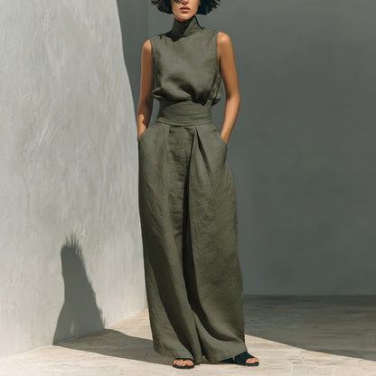 Minimalist Linen Stand Collar Set