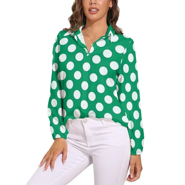 Vintage Bluse mit Polka Dots – Langärmliges Freizeitshirt