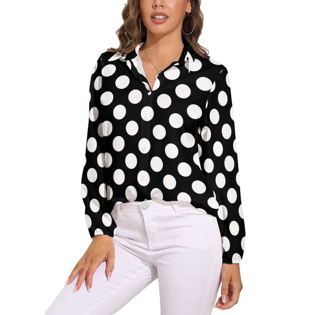 Vintage Bluse mit Polka Dots – Langärmliges Freizeitshirt