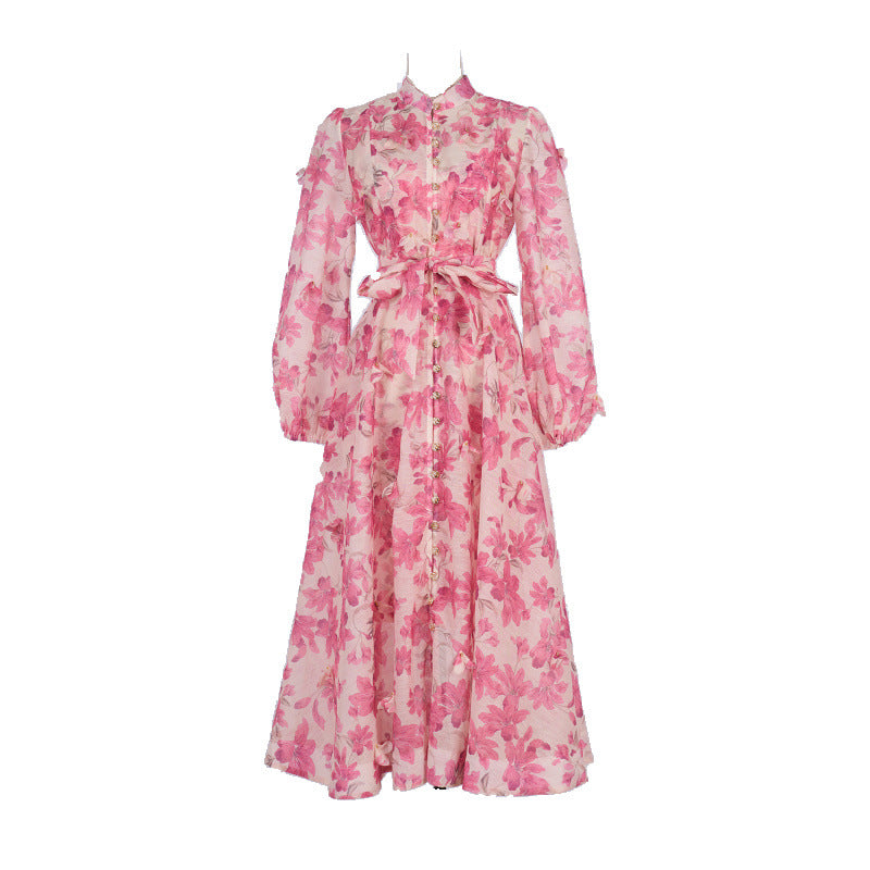Langärmeliges Hemdkleid mit Blumenmuster – Eleganter französischer Stil