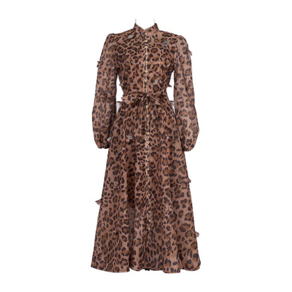 Floral Print Long Sleeve Button Down Dress – Elegant French Style