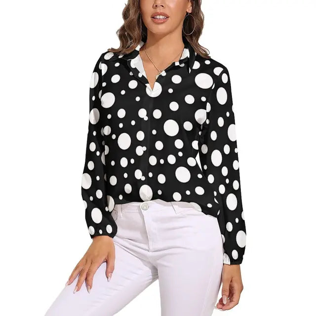 Vintage Bluse mit Polka Dots – Langärmliges Freizeitshirt