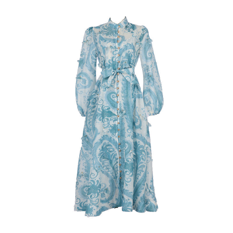 Langärmeliges Hemdkleid mit Blumenmuster – Eleganter französischer Stil