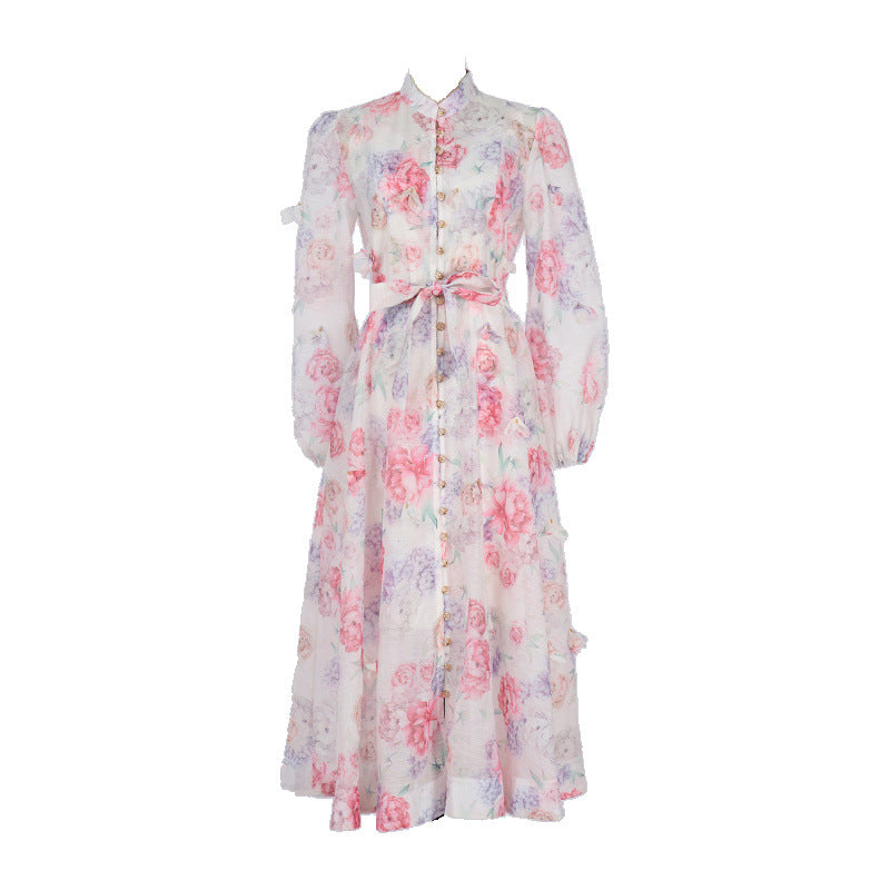 Langärmeliges Hemdkleid mit Blumenmuster – Eleganter französischer Stil