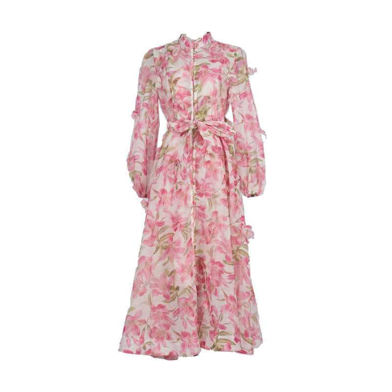 Langärmeliges Hemdkleid mit Blumenmuster – Eleganter französischer Stil