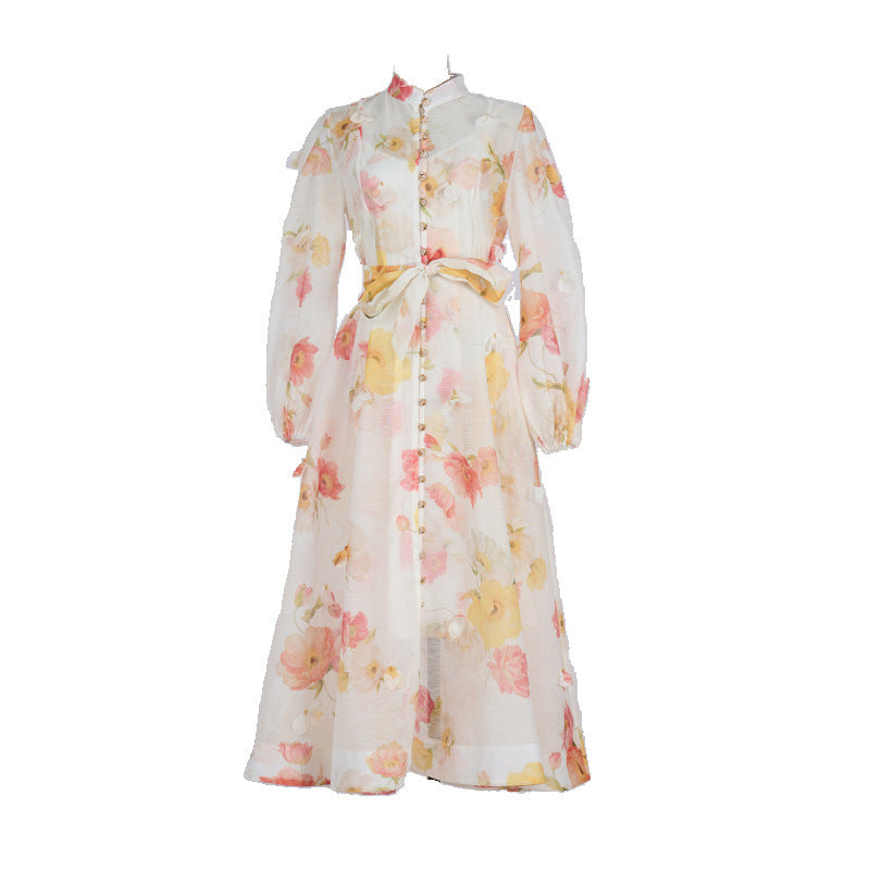 Langärmeliges Hemdkleid mit Blumenmuster – Eleganter französischer Stil