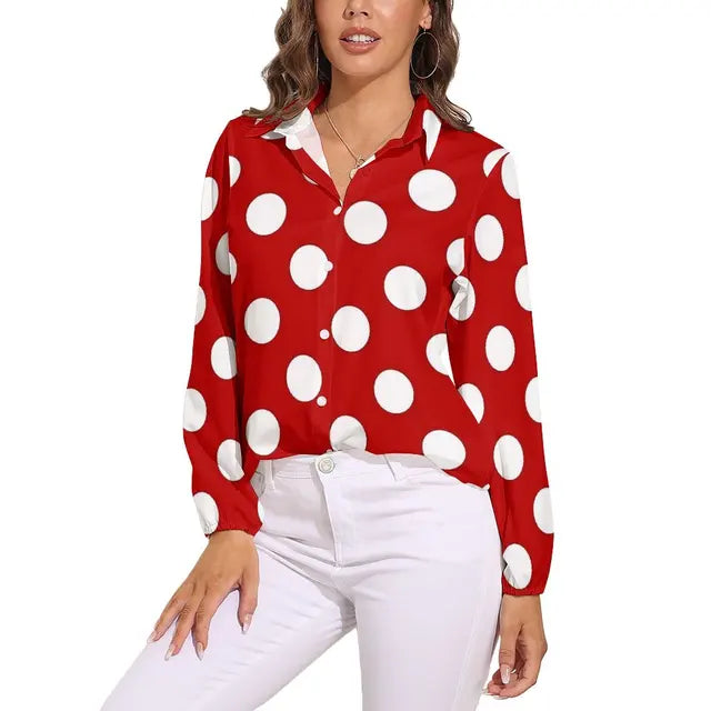 Vintage Bluse mit Polka Dots – Langärmliges Freizeitshirt