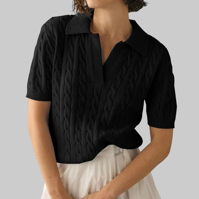Eleganter Kurzarm-Pullover mit einfarbigem Strickmuster