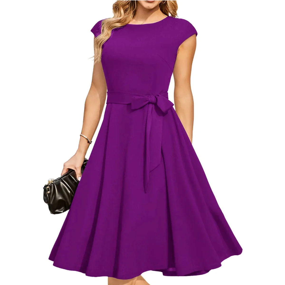 Women Elegant Sleeveless Tie Waist Cocktail Dress