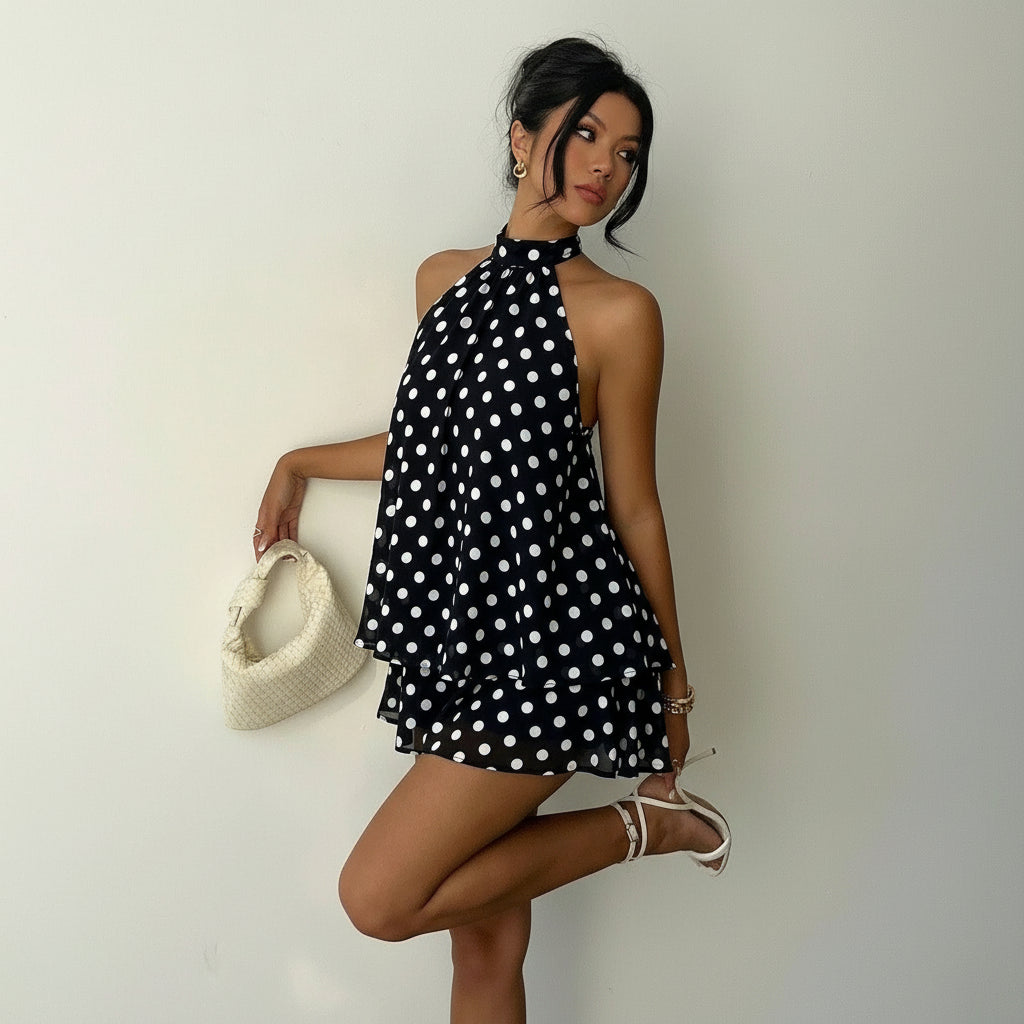 Trendiges, offenes Bauchnabel-Top mit Polka-Dots für Sommer-Looks