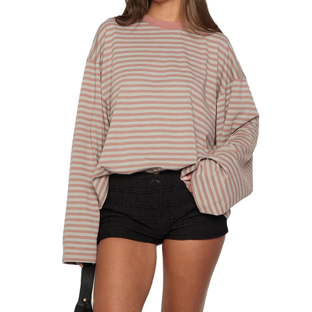 Oversized Striped Drop Shoulder Long Sleeve Top