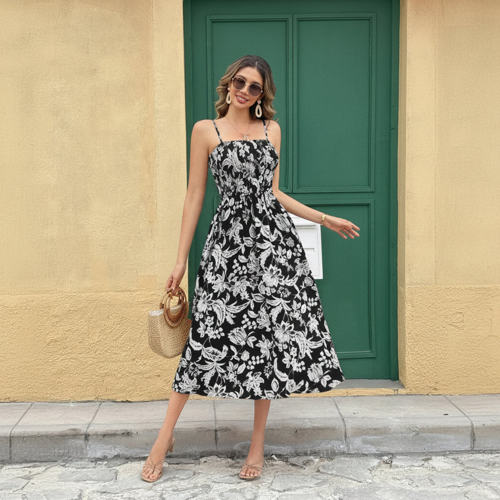 Elegantes A-Linien-Kleid mit Spaghettiträgern und schlanker Passform