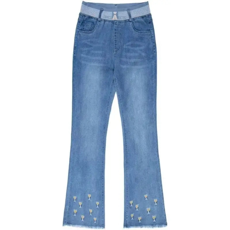 Büro-Lady ausgestellte Jeans mit Stickerei