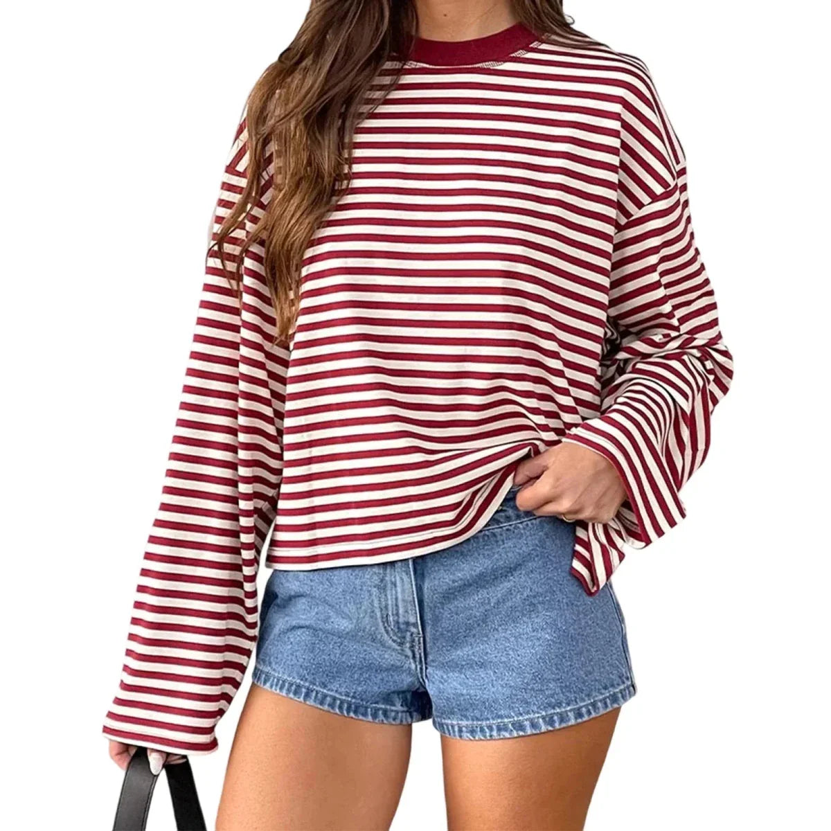 Oversized Striped Drop Shoulder Long Sleeve Top