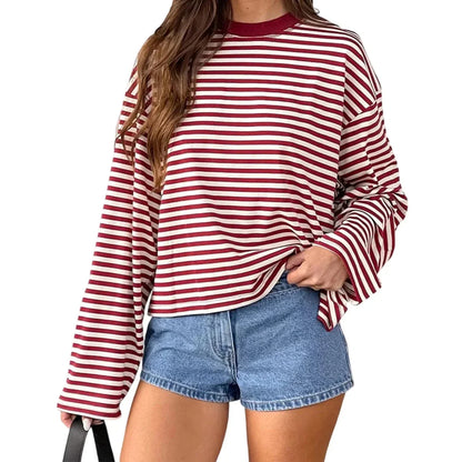 Oversized Striped Drop Shoulder Long Sleeve Top