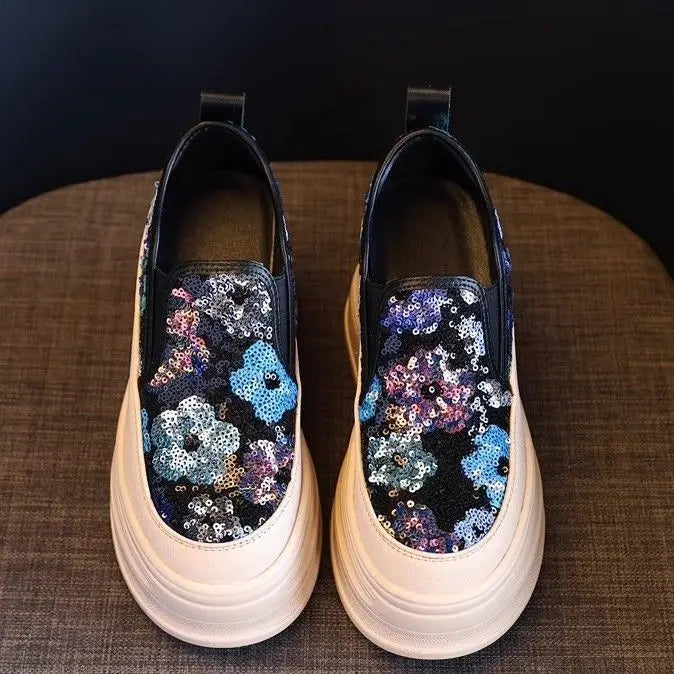 Pailletten Blumen Plateau-Sneaker
