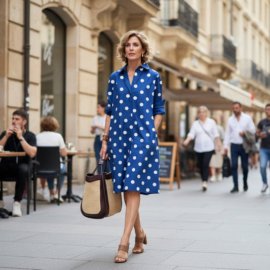 Sophisticated Polka Dot Long Sleeve Button Dress for Timeless Style