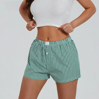 Vielseitige karierte Sommer-Shorts mit entspanntem elastischem Sitz
