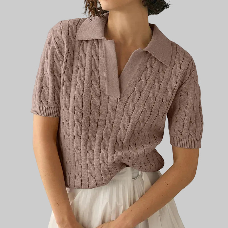 Eleganter Kurzarm-Pullover mit einfarbigem Strickmuster