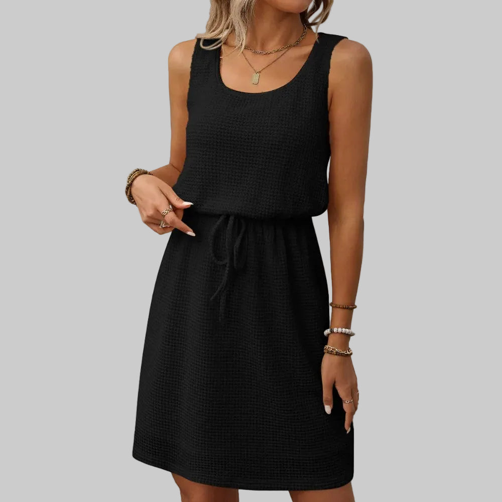 Modernes ärmelloses Kleid mit quadratischem Ausschnitt und gefüttertem A-Linien-Design
