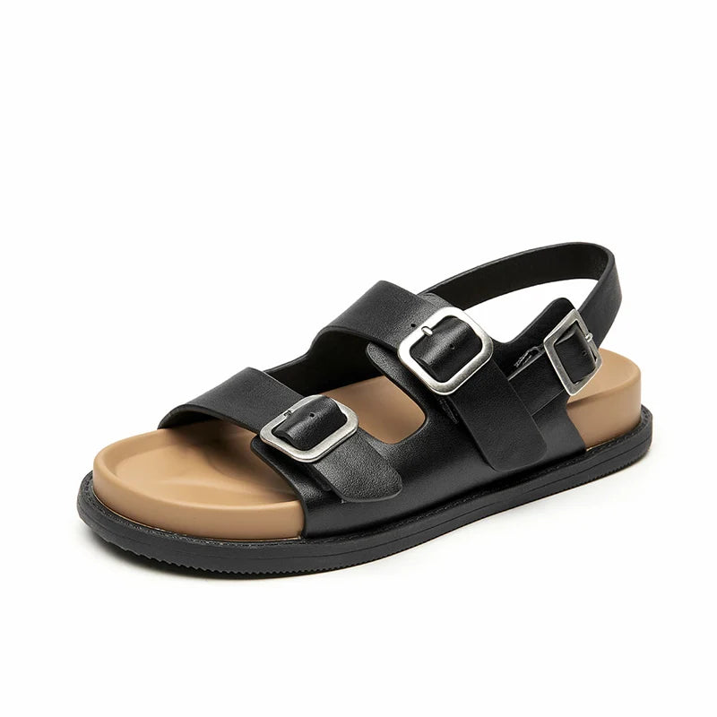 Flache Sandalen mit doppelter Schnalle