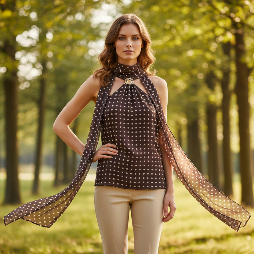 Stilvolles ärmelloses Top mit Polka-Dot-Muster und Metall-Schnallenakzent