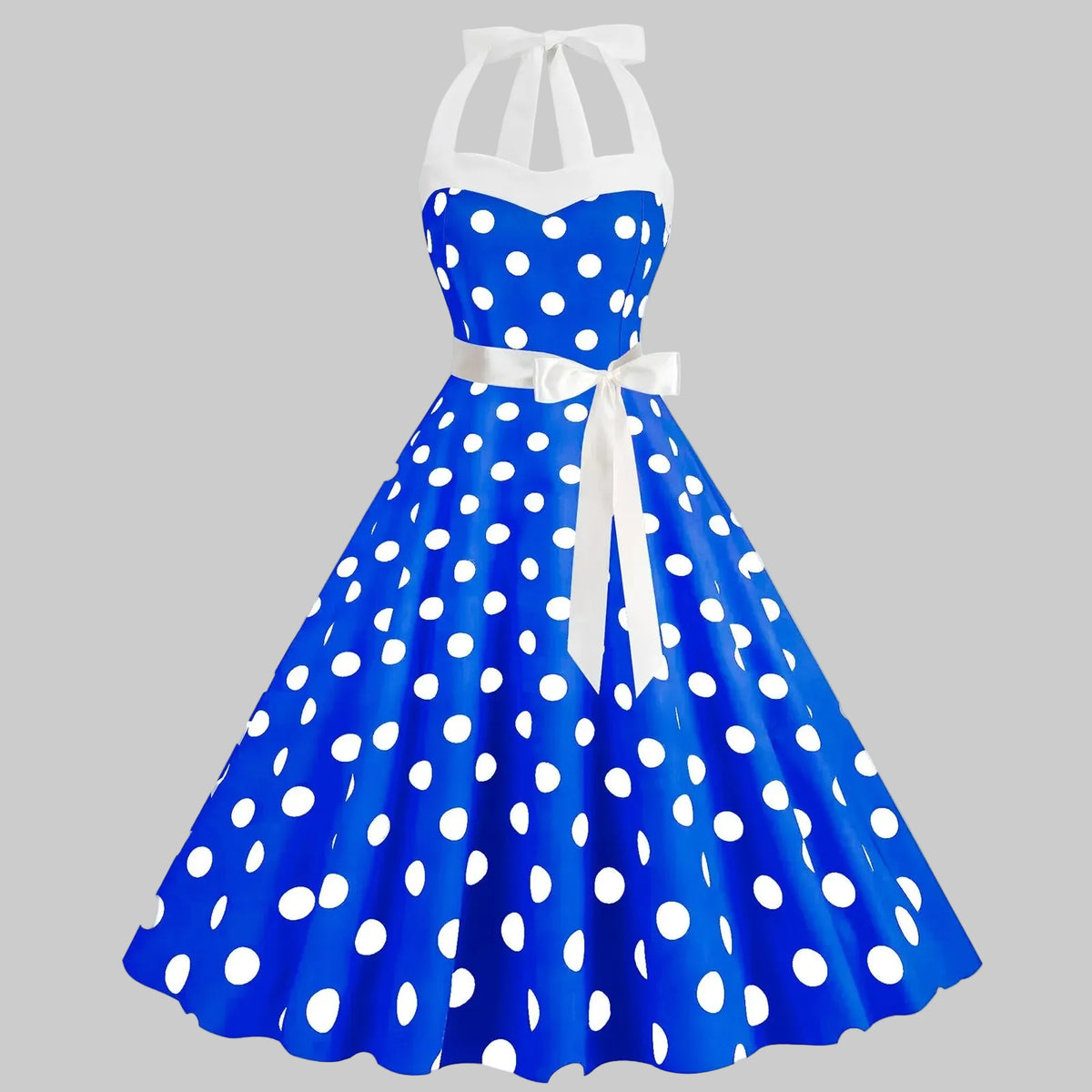 Elegantes gepunktetes Kleid mit voluminösem Rock und weitem Saum