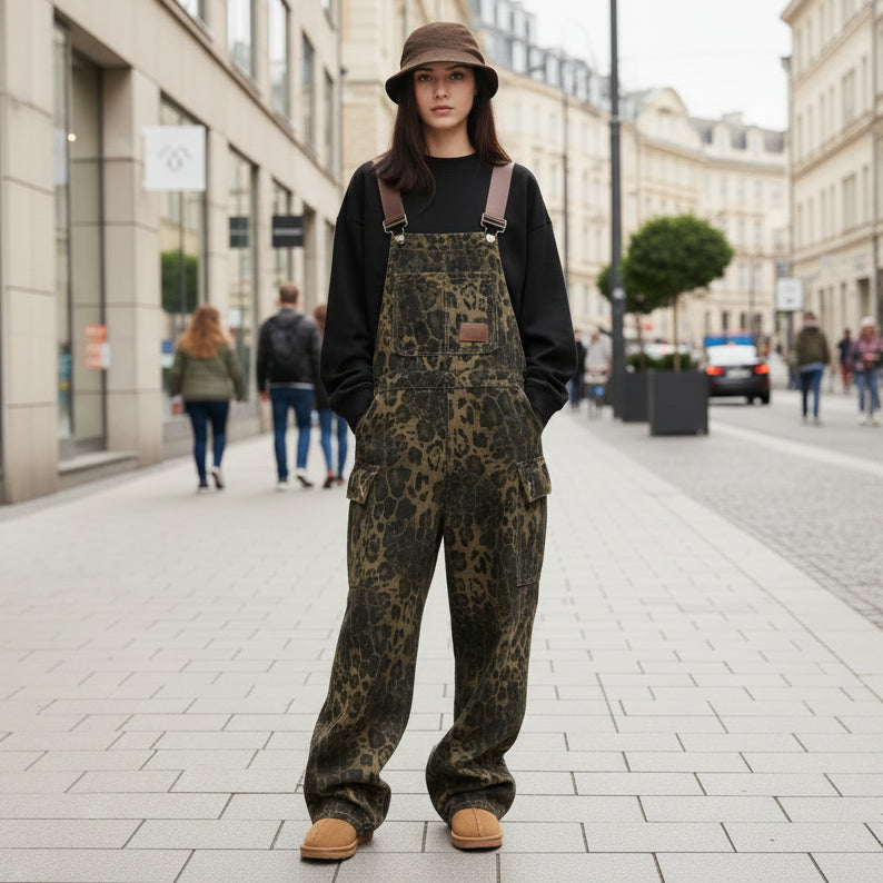 Stylische Damen-Overall mit Leopardenmuster und weitem Bein für lässige Looks