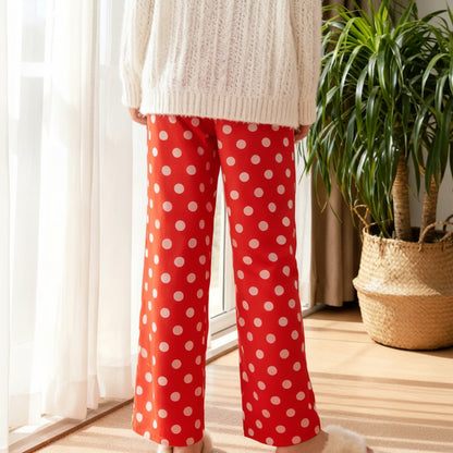 Soft Polka Dots Straight Pants for Casual Everyday Lounging