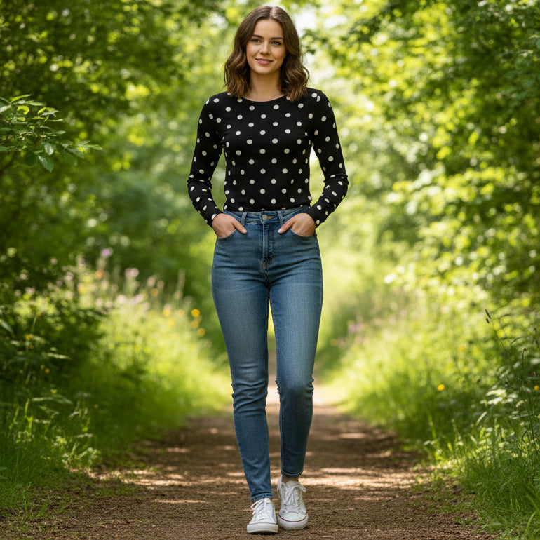 Modernes Slim-Fit-Top mit Punktmuster für Ausgehen und Streetstyle