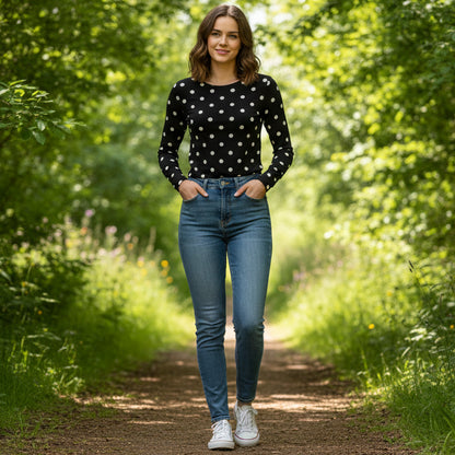 Modern Slim Fit Dot Print Top for Going Out and Street Style