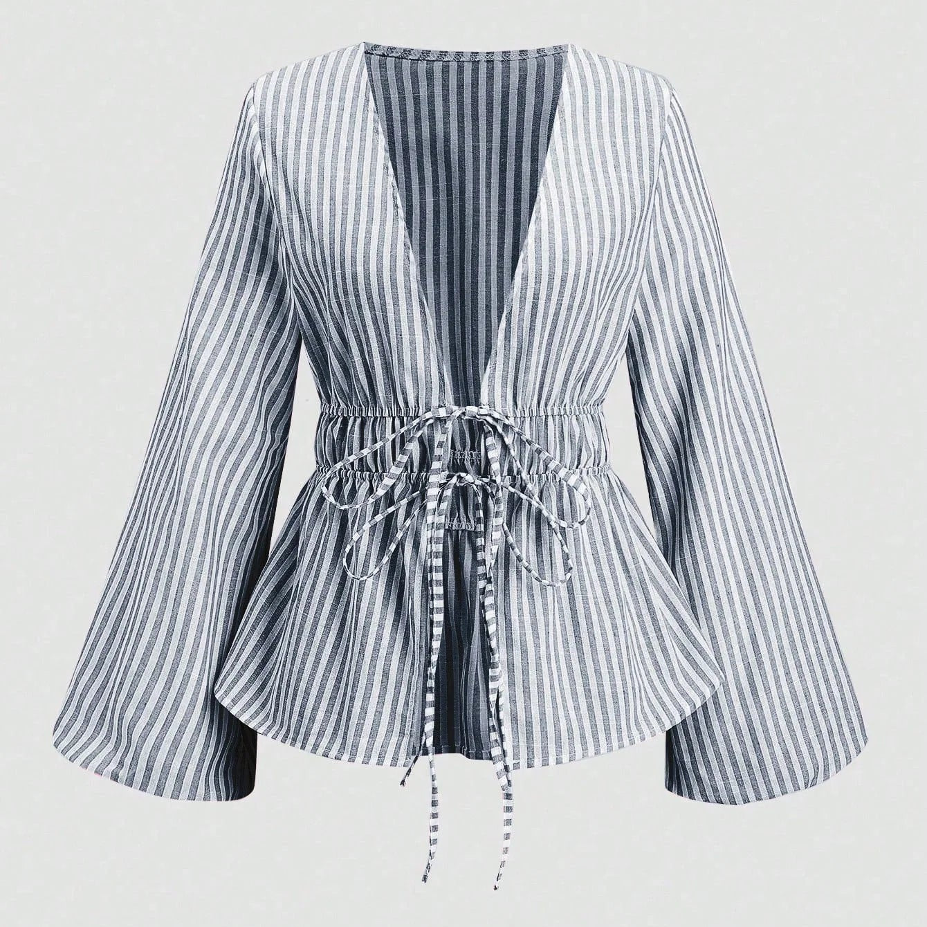 Striped Tie Bow Puff Sleeve Shirt