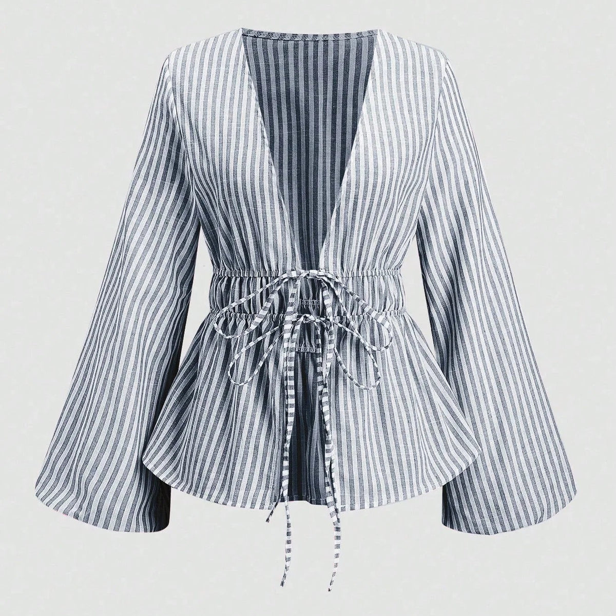 Gestreifte Bluse mit Schleifenband und Puffärmeln