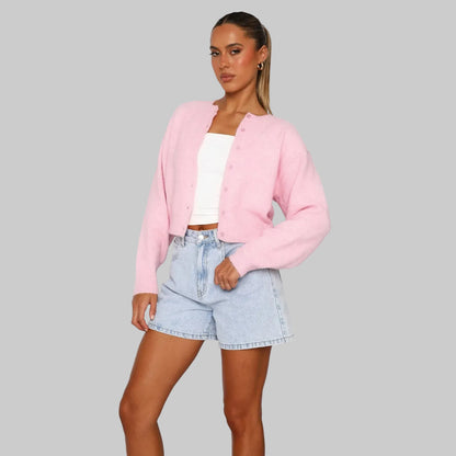 Premium Solid Knit Cardigan with Casual Straight Silhouette