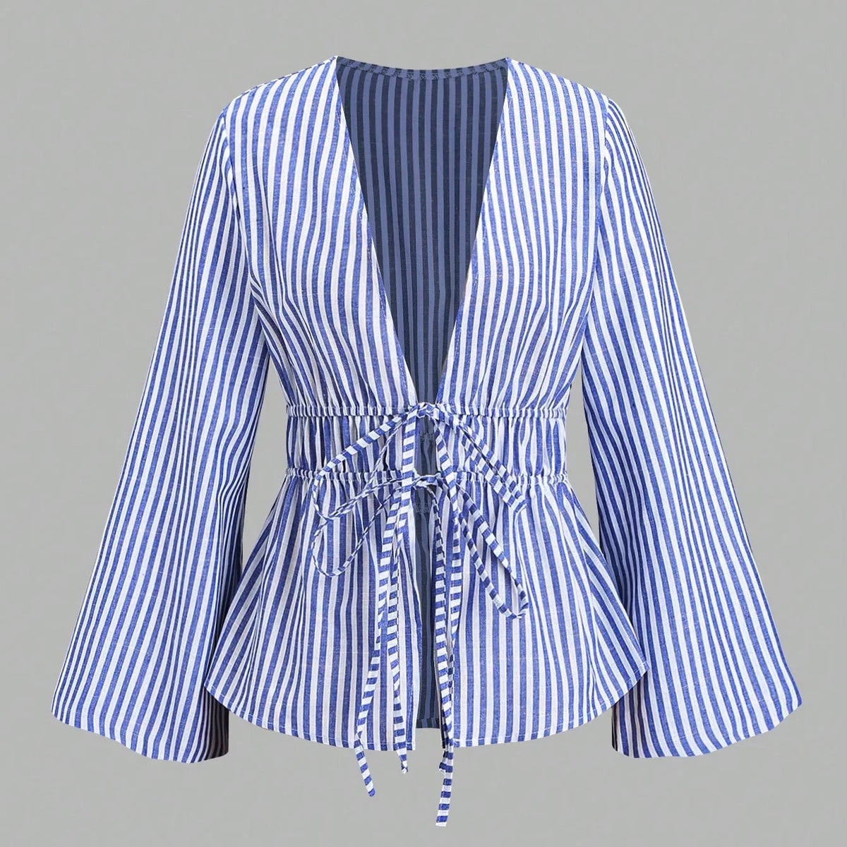 Gestreifte Bluse mit Schleifenband und Puffärmeln