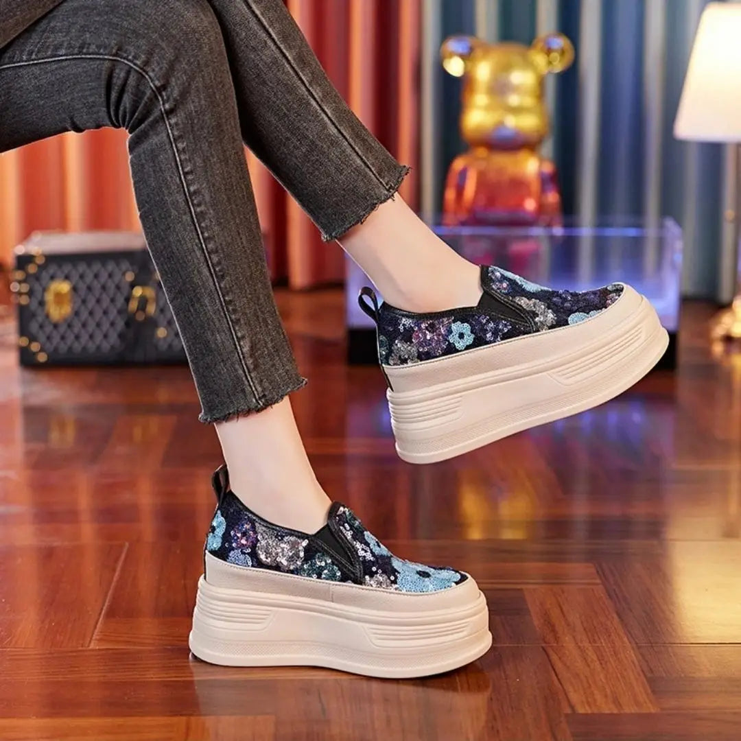 Pailletten Blumen Plateau-Sneaker
