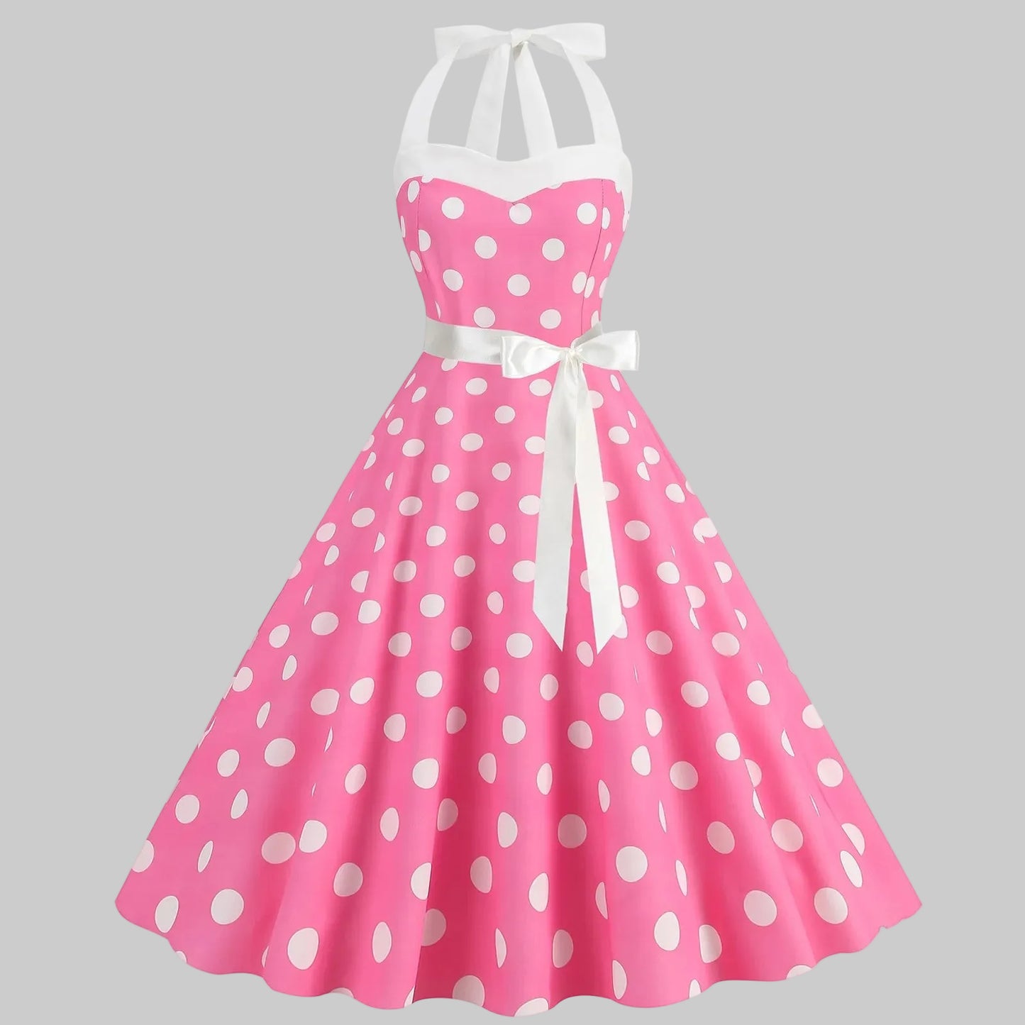 Elegantes gepunktetes Kleid mit voluminösem Rock und weitem Saum