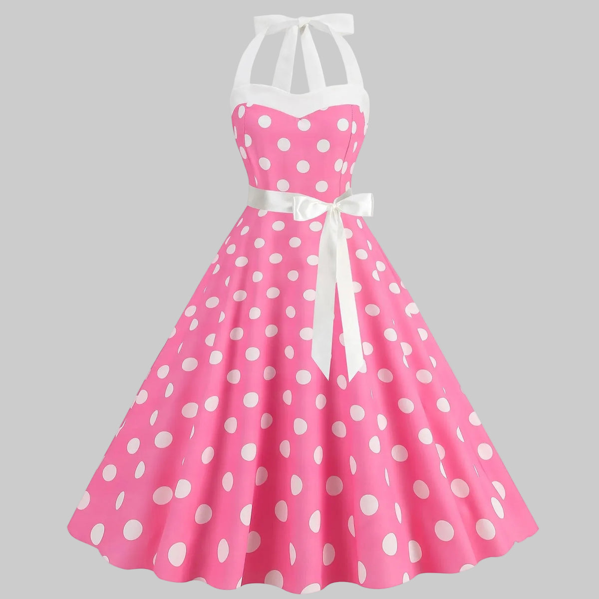 Elegantes gepunktetes Kleid mit voluminösem Rock und weitem Saum