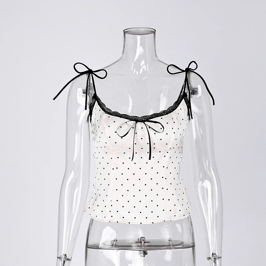 Spitzen-Top mit Polka-Dots und Trägern