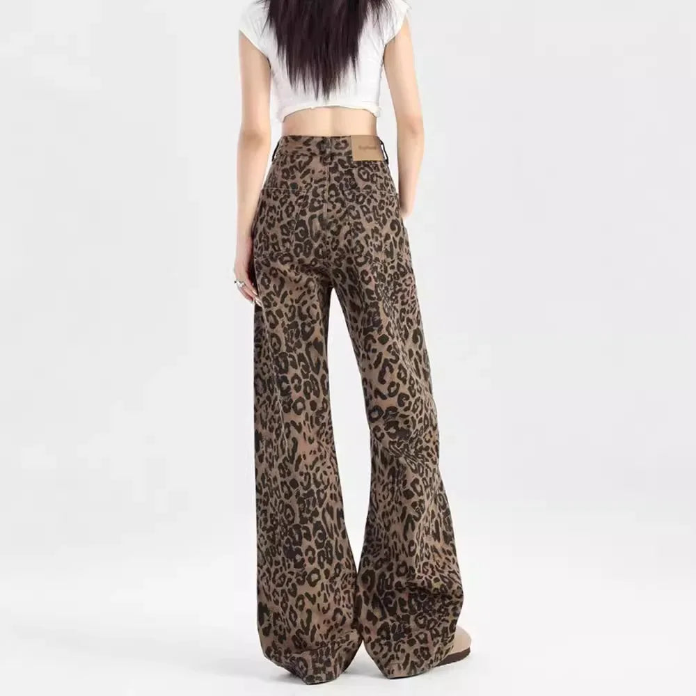 Modern Women’s Leopard Print Straight-Leg Loose Wide Pants