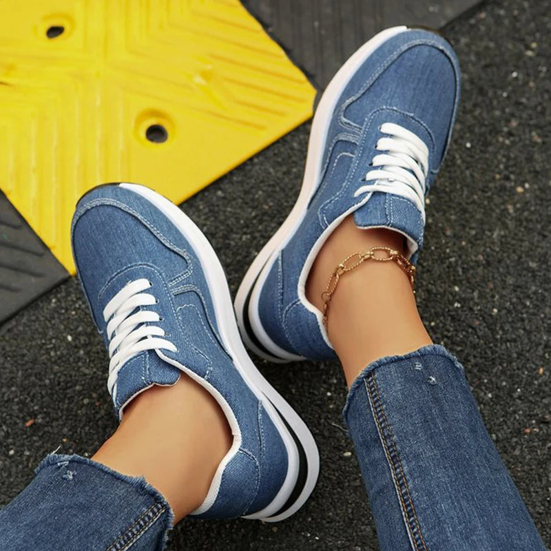Plateau Denim Schnürsneaker