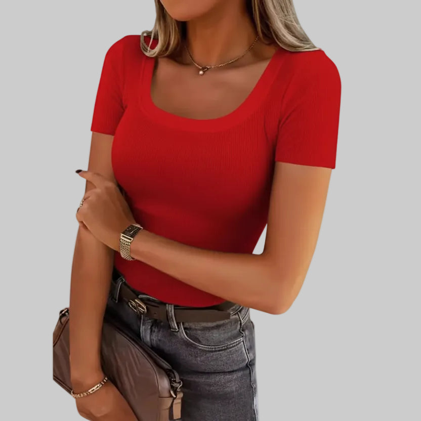 Modernes strukturiertes Kurzarmshirt mit quadratischem Ausschnitt