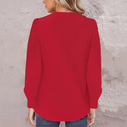 Asymmetrical Neck Ribbed Puff Blouse