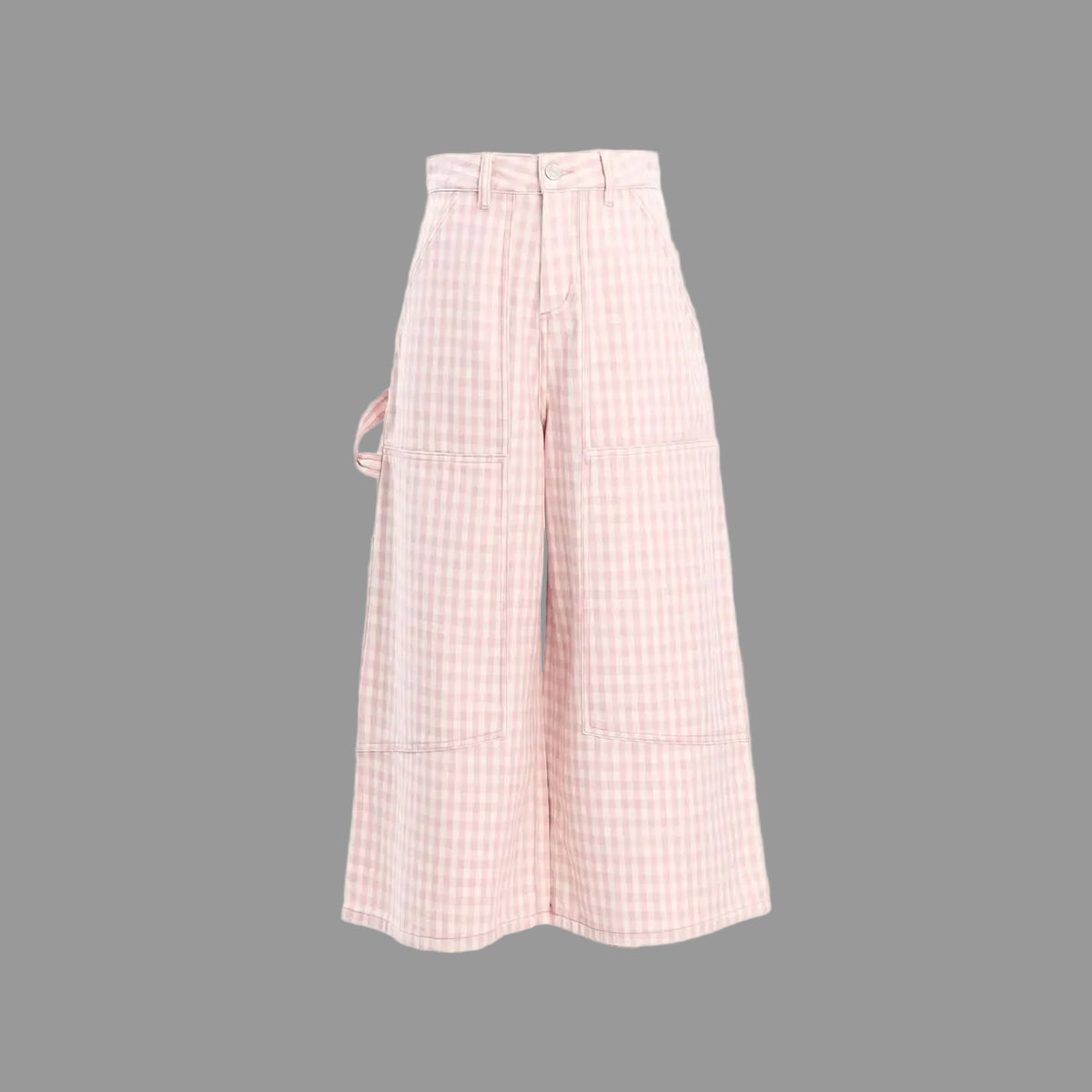 Hoch taillierte, karierte, weite kurze Hose