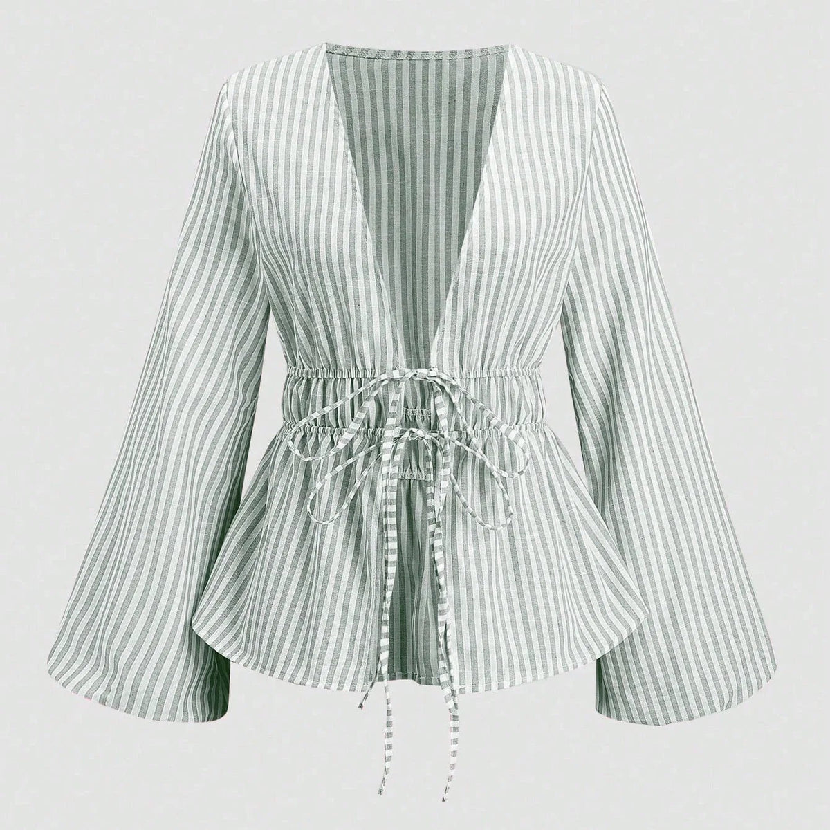 Gestreifte Bluse mit Schleifenband und Puffärmeln